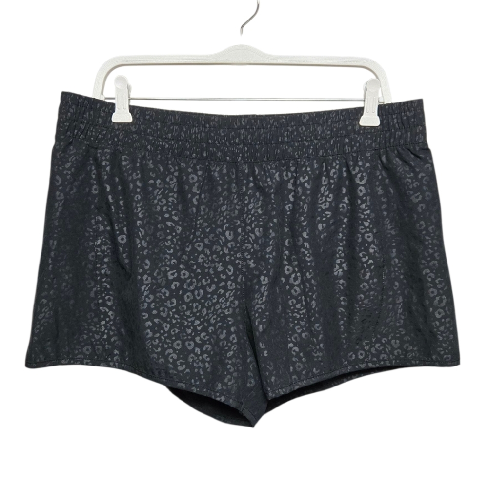 MARIKA Power Embossed Woven Shorts Pull On Elastic Waist Sz XLarge Black Cheetah